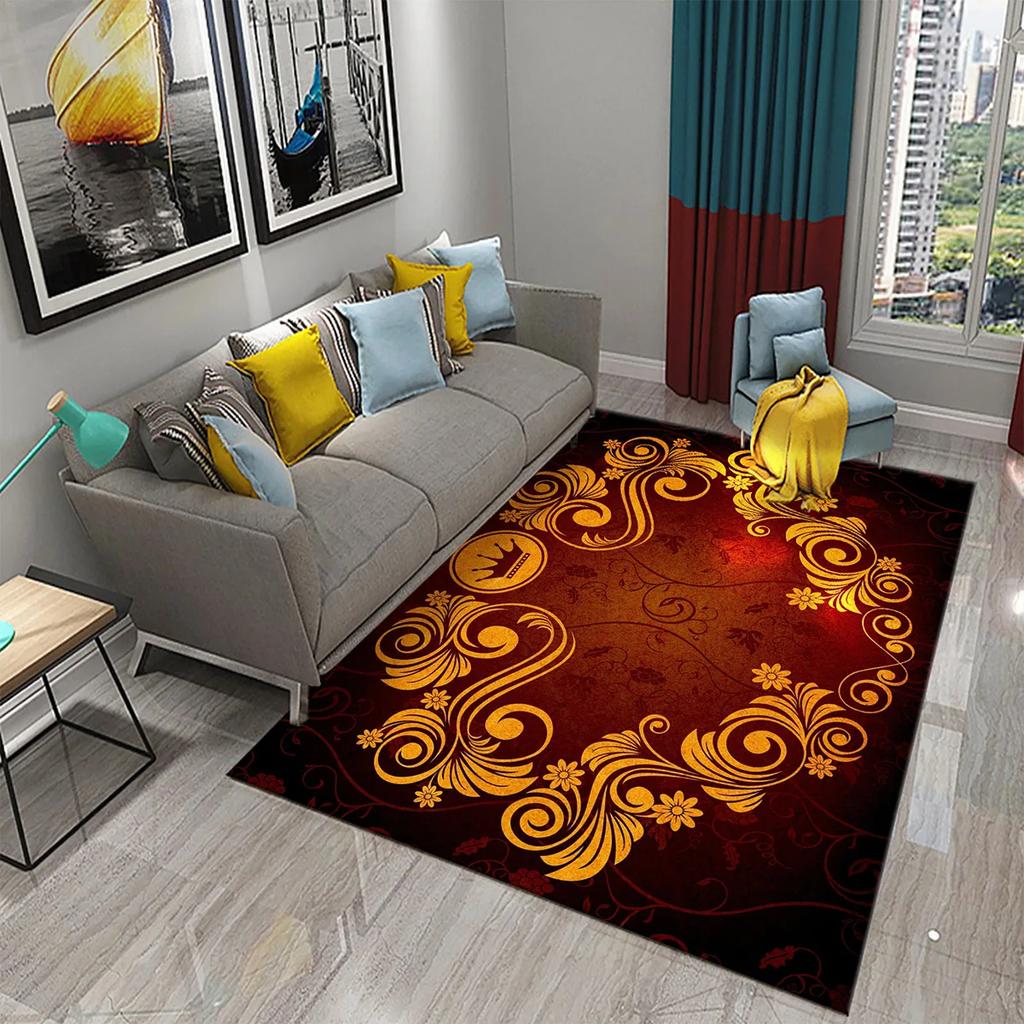3D Black Golden Luxury Carpet for Living Room Bedroom Bedside Rugs European Style Hallway Decor Carpets Bathroom Non-slip Rugs