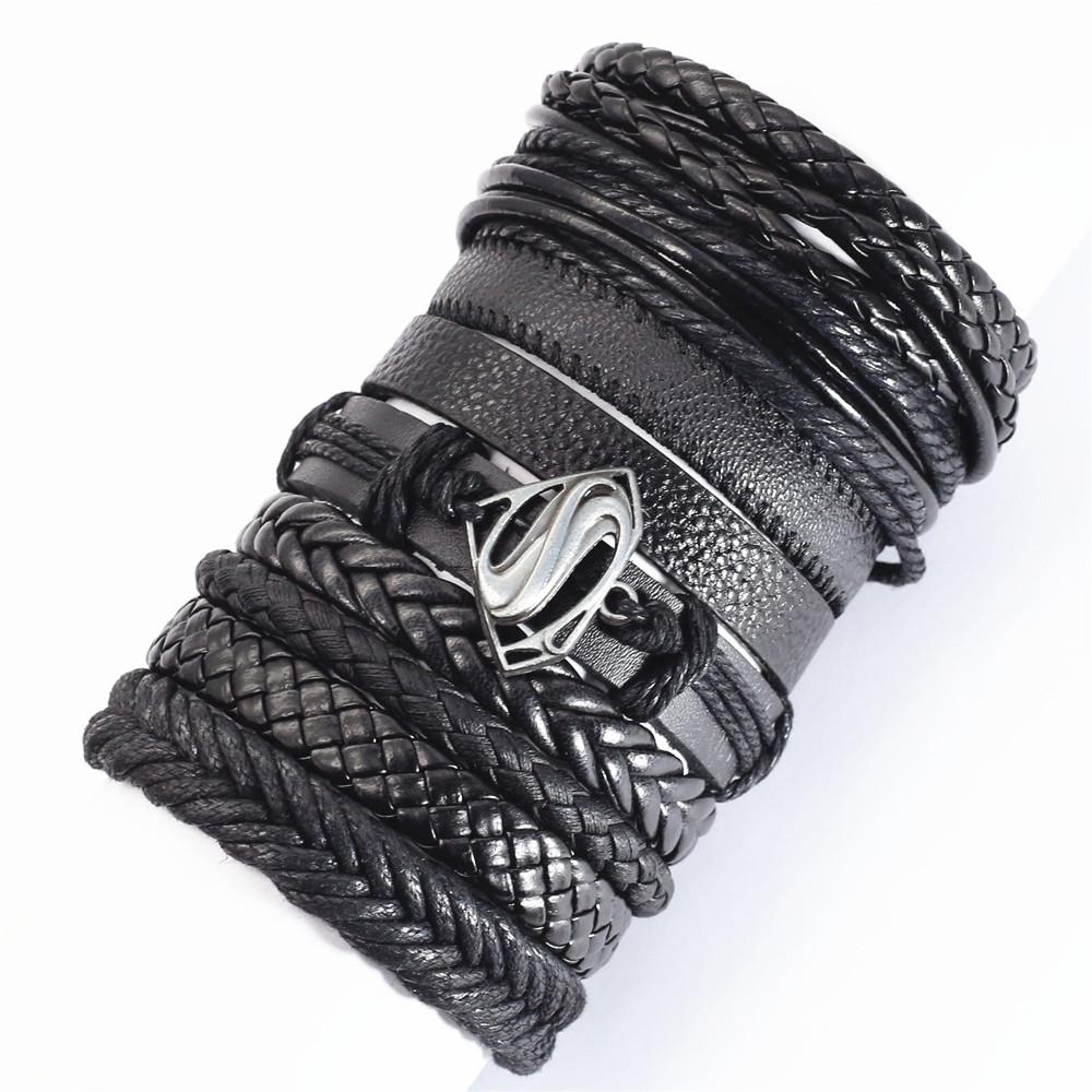 10 Pcs/set Black Wrap Woven New Fashion Handmade Men Bracelets Male Women Leather Bracelets Men Bangle Jewelry Gift