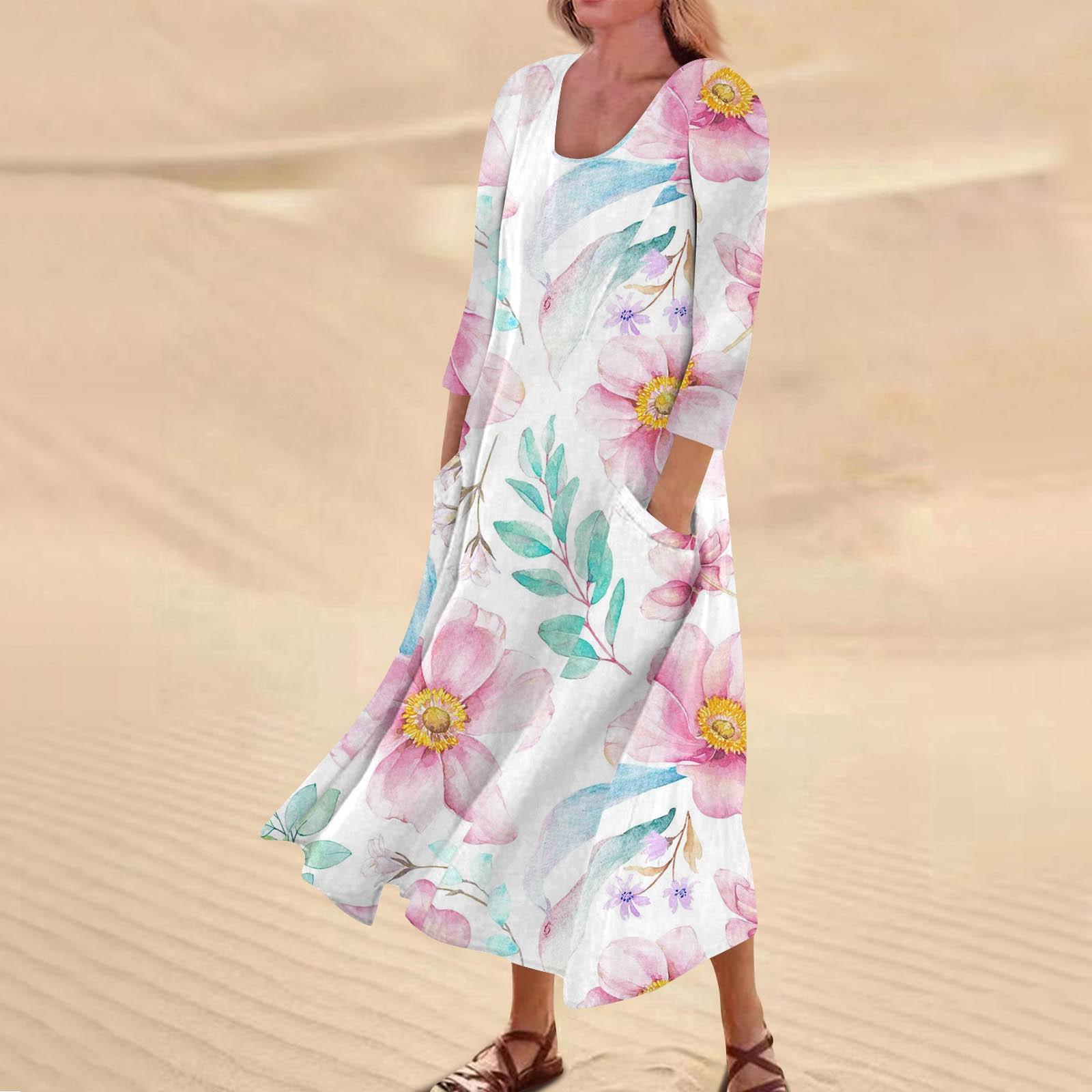 

Женское повседневное платье с карманом и рукавами три четверти с цветочным принтом XL