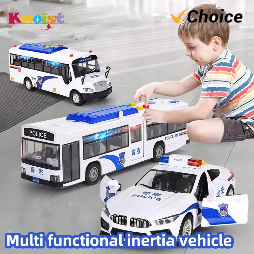 Linyi Toy Car Boys Light Simulation Open Doors Alloy Police Car Bus Diecast Model Toy With Sound Multi Functional Inertia Vehicle Toys For Kid