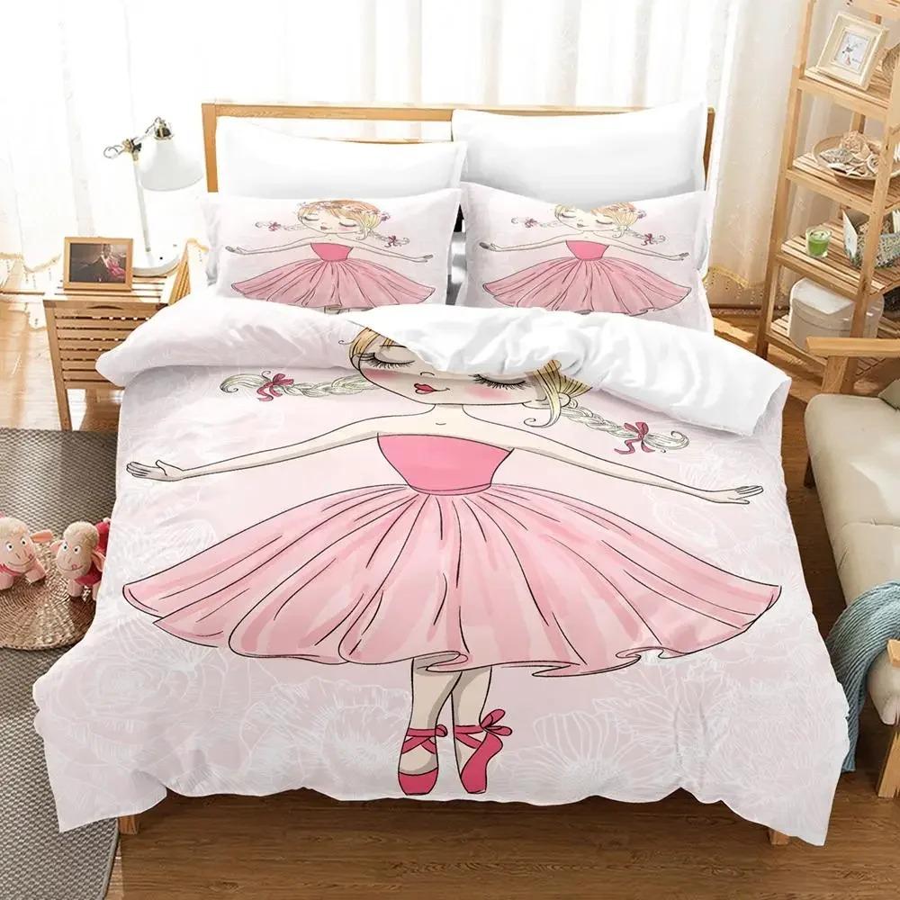 Conjunto de Capa de Edredom de Desenho Animado Bailarina Dançando Estilo Princesa Conjunto de Cama Solteiro Infantil Menina Nórdico Capa de Cama Solteiro Solteiro Plus Queen King