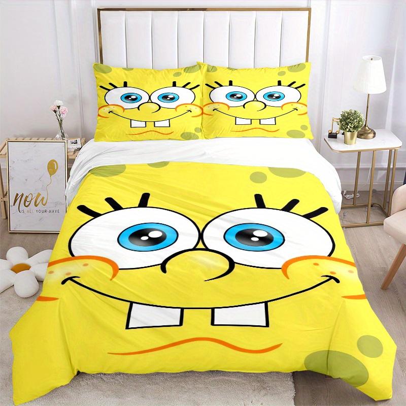 3pcs Minimalist SpongeBob Design Quilt Set - Soft and Comfortable Bedroom, Guest Room and Dorm Decor Bedding Set 1 Quilt Cover + 2 Pillowcases.F041