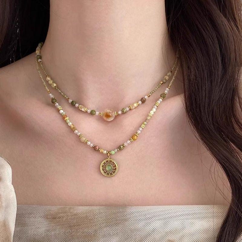Small Fresh Natural Stone Bead Necklace Jewelry Women'S Stacked Clavicle Chain Trendy Accessories For Young Girls