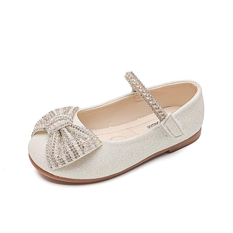 Kids Fashion Girls Mary Janes for Party Wedding New Soft Breatheable Simple Non-slip Children Casual Shoes Bow Rhinestones