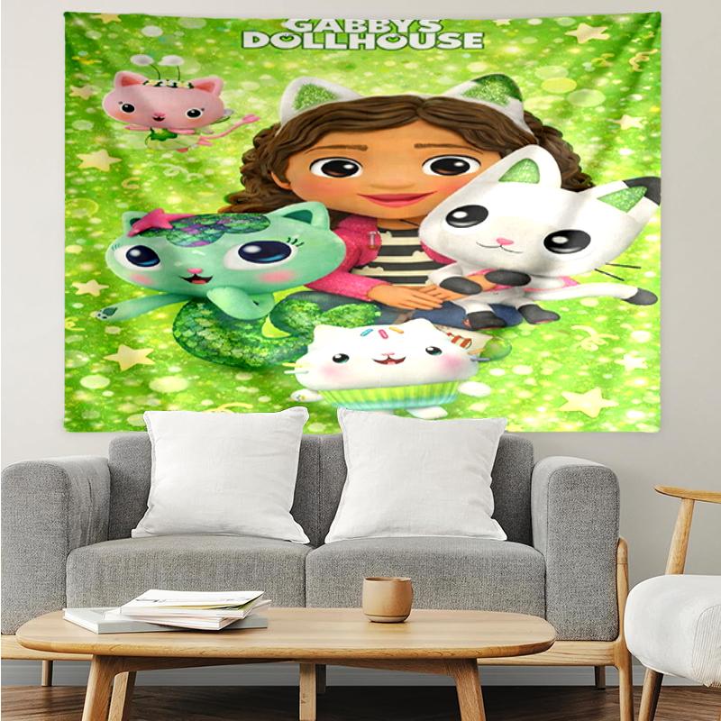 Gabby’s Dollhouse Print Tapestry, Backdrop, Easy Setup, Ideal for Bedroom, Office & Living Room, with Aesthetic Wall Hanging Decor.