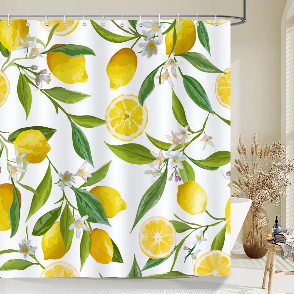 1 pc Fresh Lemon Fruit pattern Shower Curtains Bathroom Polyester Bath Curtains Printing Shower Curtain Decor With Hooks Curtain