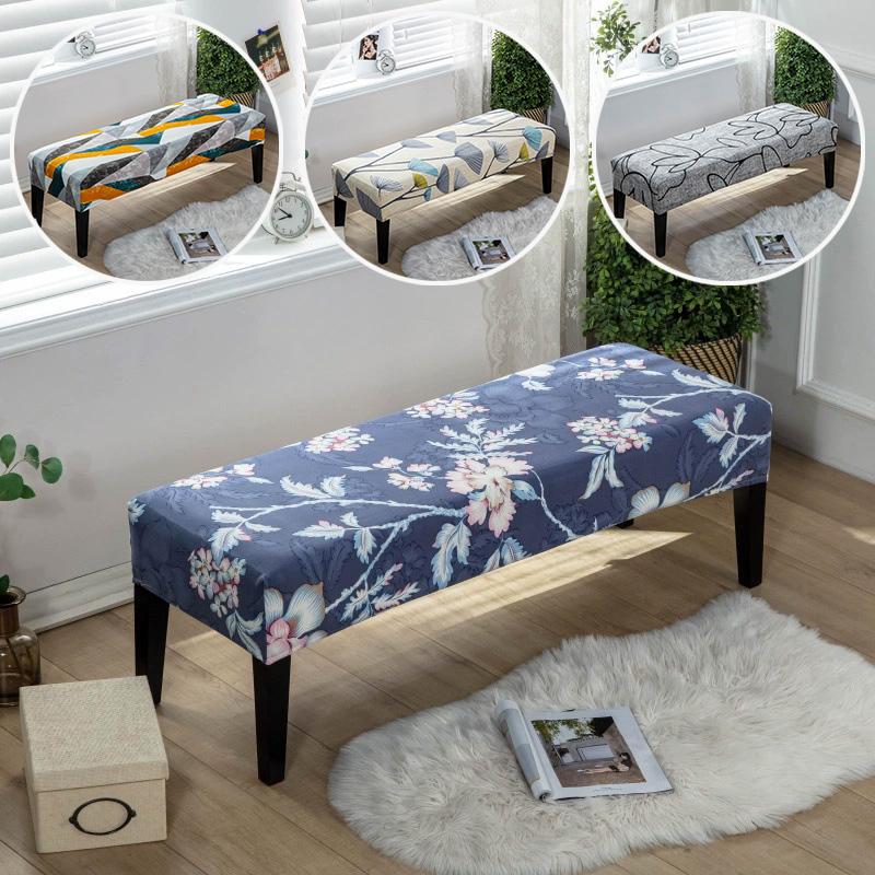 1PC Long Stool Cover Non-slip Long Bench Cover Dustproof Bench Protector Slipcover Floral Printed Full Wrap Stretch Slipcover