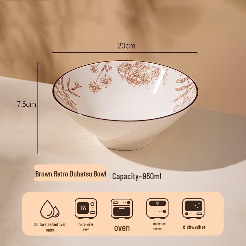 Retro Japanese Ceramic Noodle Bowl Set