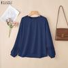 ZANZEA Blusa informal de manga larga con cuello redondo y color liso para mujer