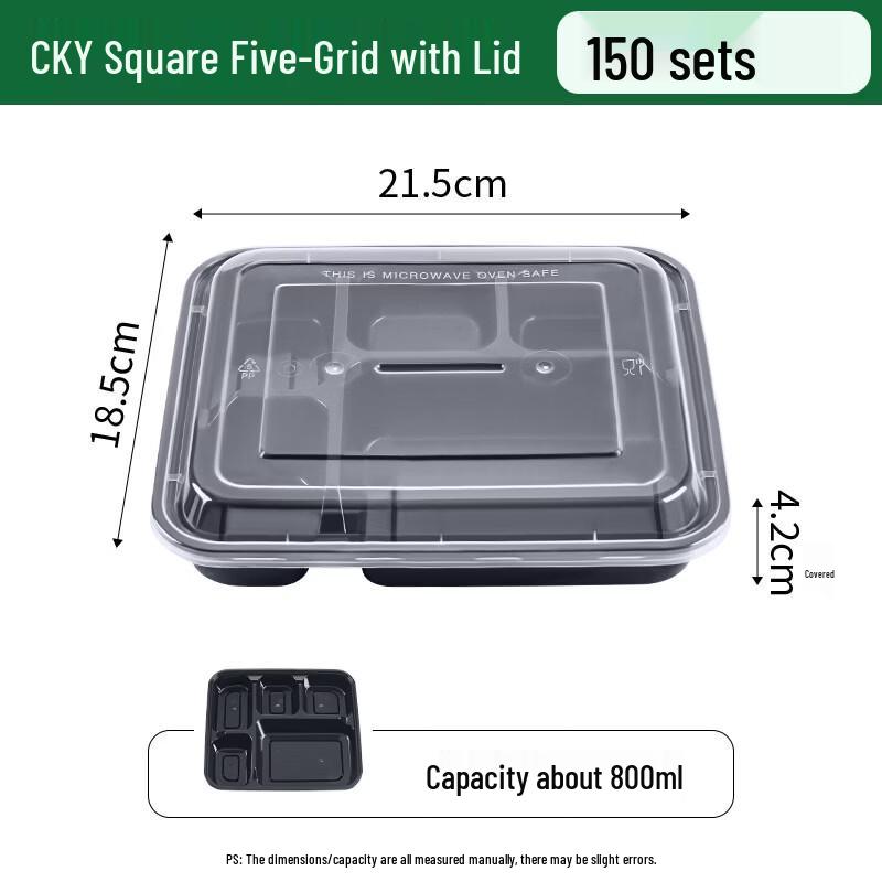 Disposable 5-Compartment Meal Prep Containers