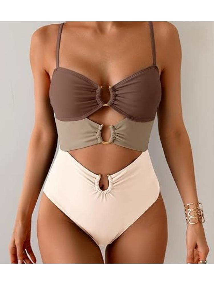 One Piece Swimsuit Women Sexy Solid Color Bikini Swimwear Fashion Elegant Beach Vacation Swimwear