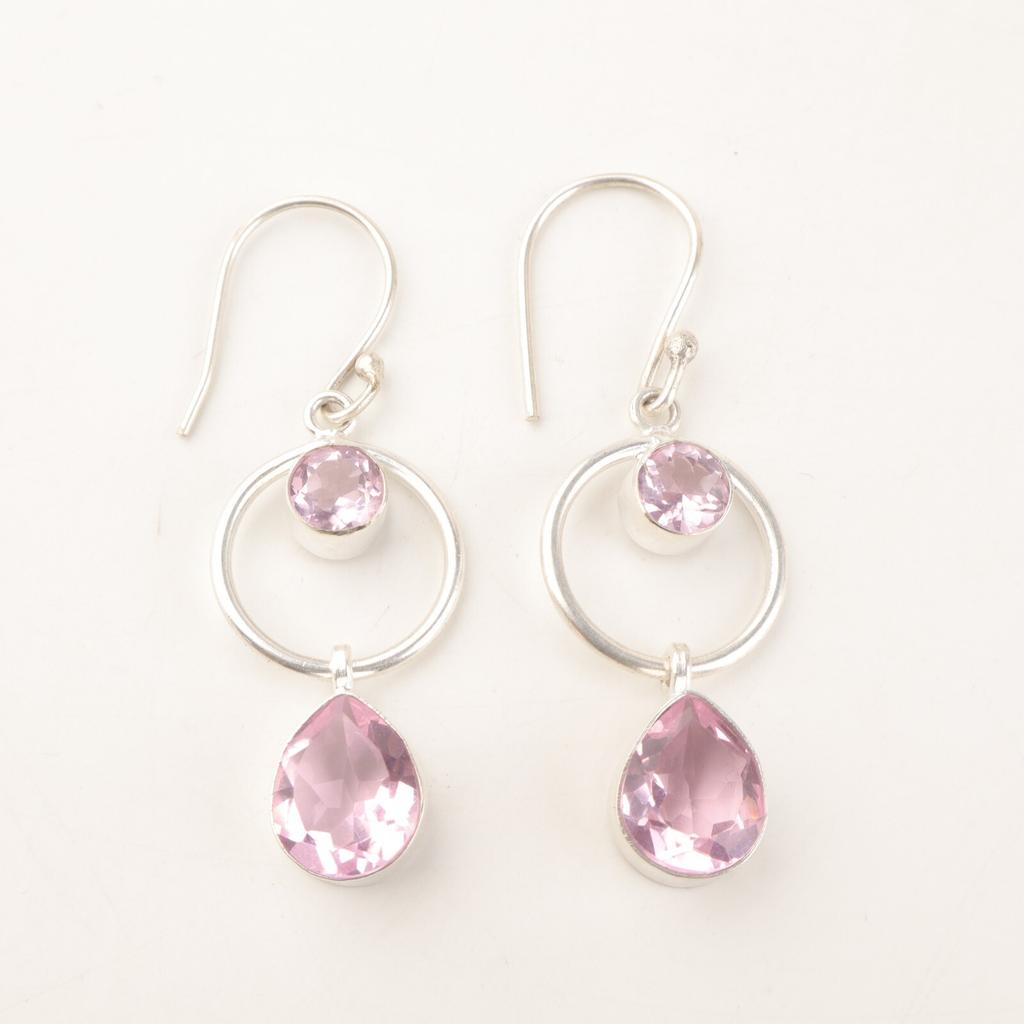 Natural Morganite Gemstone 925 Sterling Silver Jewelry Handcrafted Earrings 2.0" EE-140-2