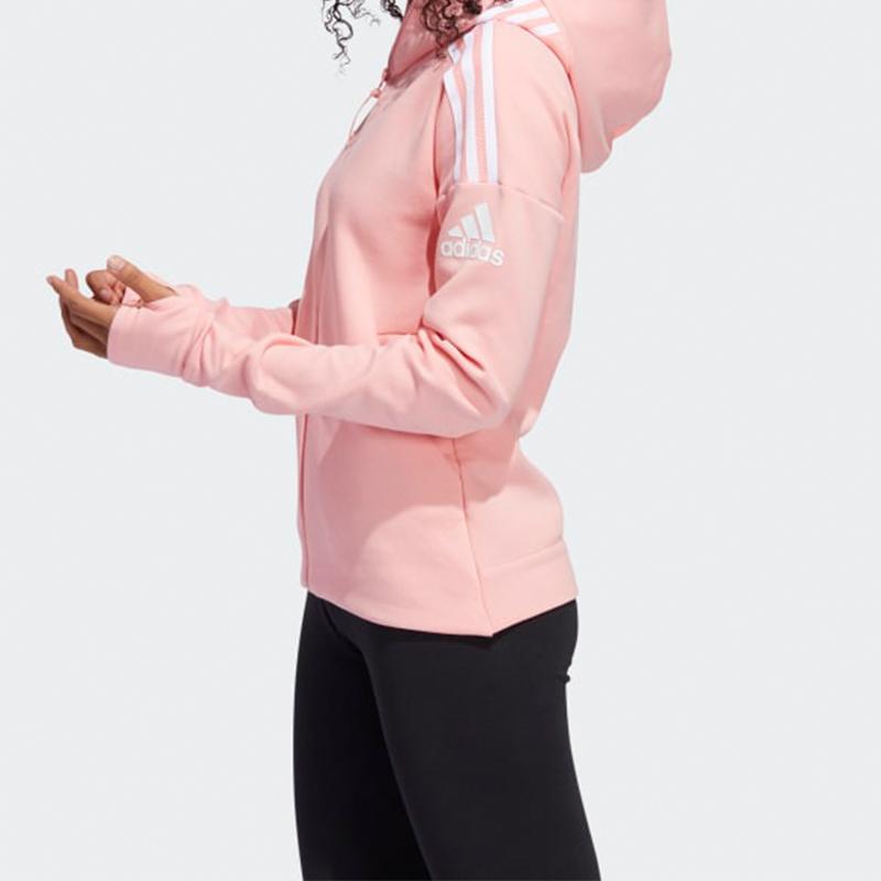 Adidas Three-Stripe Logo Print Hooded Jacket With Thumb Holes Women Jackets Pink FI6722