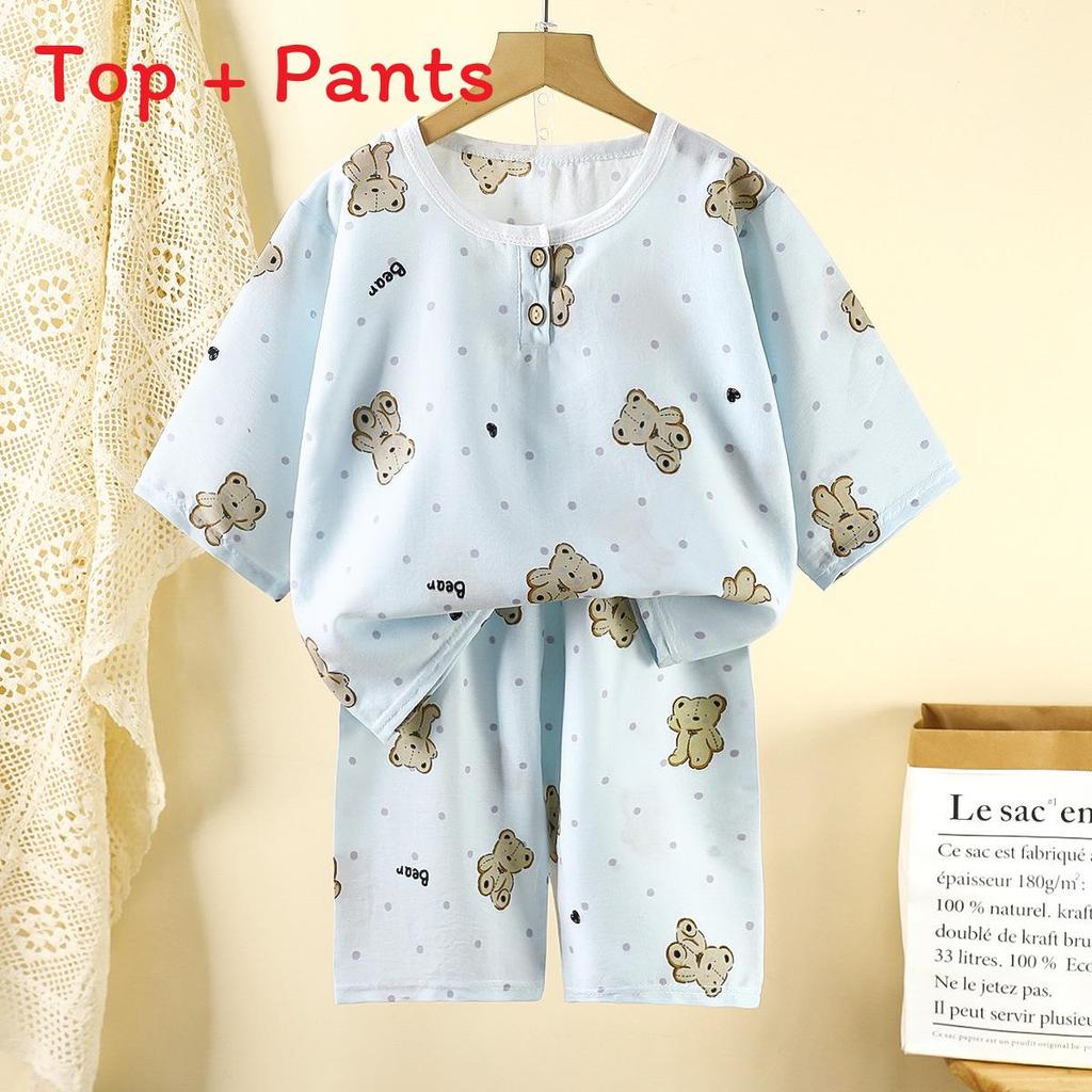 Childrens Cartoon Cotton Pajama Set With Breathable Fabric For Toddler Comfort