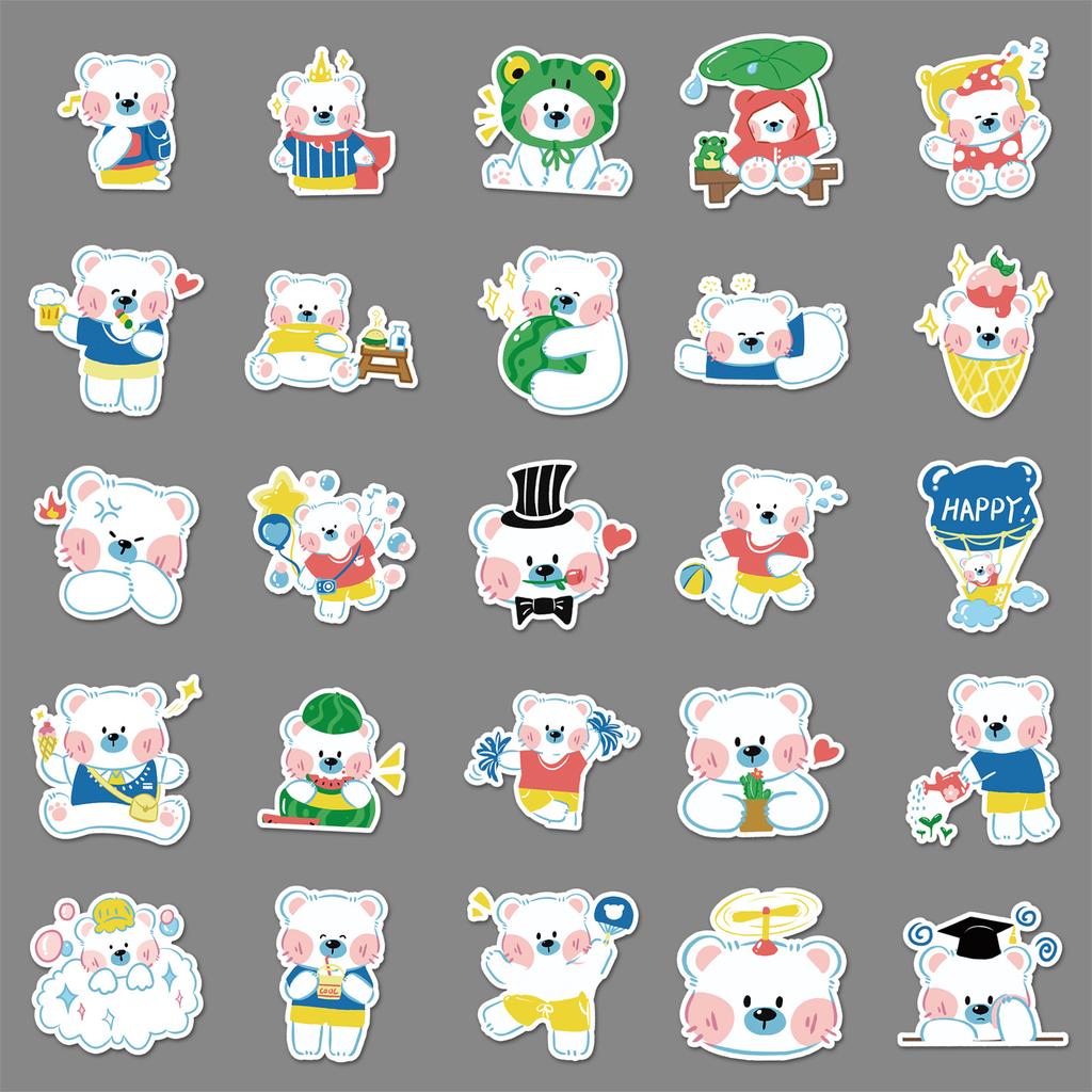 50 Bilder von kleinem weißen Bären Doodle Cartoon Niedlich Kinder Gaze Dekorative Koffer Handyhülle Aufkleber