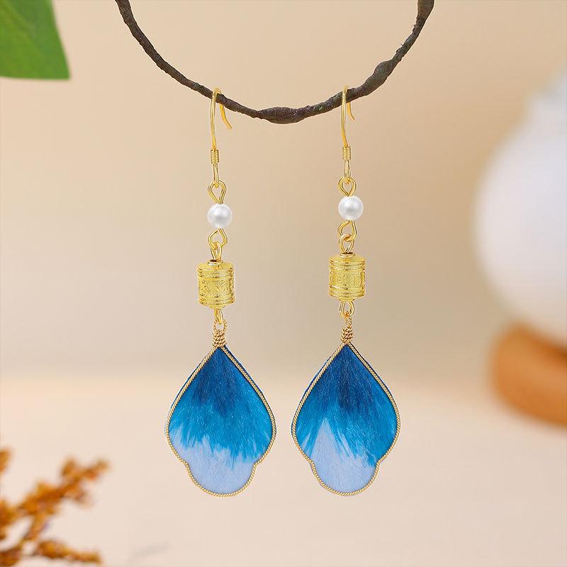 Chinese Heritage Velvet Flower Tie-Dye 925 Sterling Silver Earrings for Hanfu Qipao