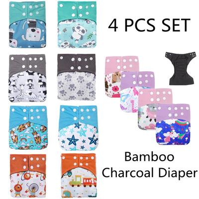 4PCS Bambu Kömür Su Geçirmez Yeniden Kullanılabilir Bebek Bezi Bezi