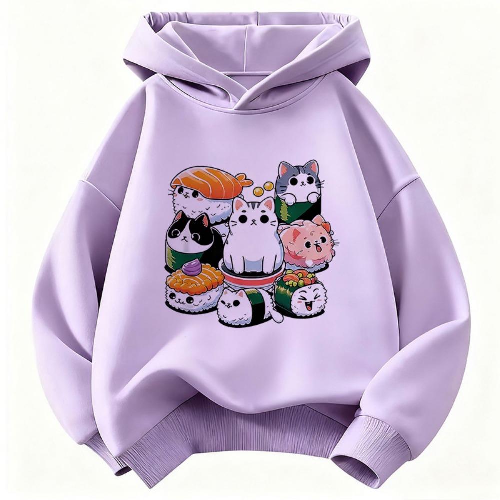 Funny Sushi Cat Food Design Printed Hoodie Kids Cat Children's Sweatshirt Hoody for Boys Girls Spring Y2k Casual Hoodies