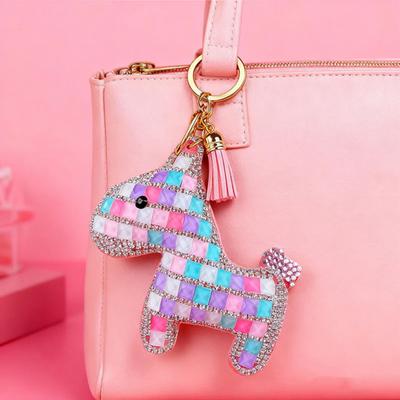 Taschenanhänger Glitzernde Strasssteine Karomuster Schlüsselanhänger mit Quasten Rucksäcke Handtaschen Autozubehör