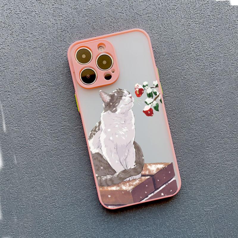Lovely Cats Flower Case For iPhone 16 15 14 Plus Pro Max 13 12 11 Pro Max Mini 7 8 Plus X XR XS SE2 Phone Cases Shockproof Cover