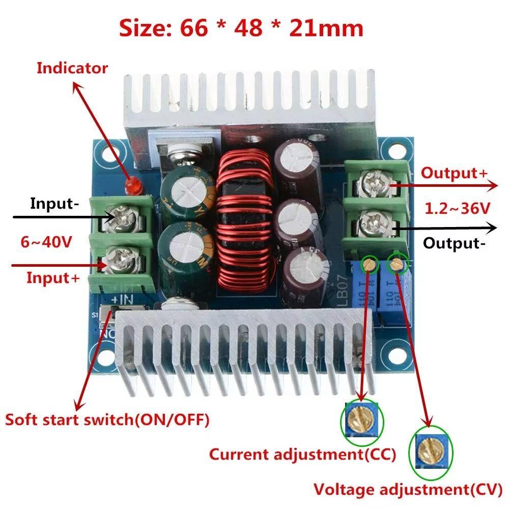 300W DC-DC Buck Converter 20A Step Down Module Safe LED Driver  Wind Turbine Generator