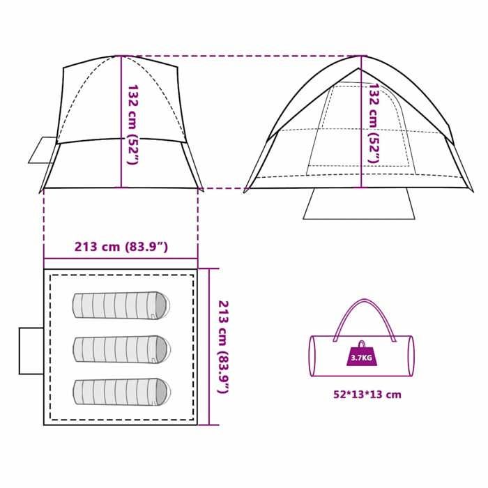 Tente de camping - vidaXL - Tente à dôme 3 personnes - Imperméable - Tissu occultant - Facile à monter