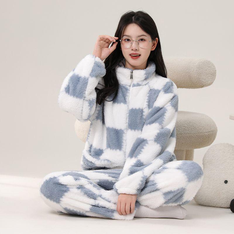 Mother-Daughter Flannel Pajama Set: Warm, Zippered, Cold-Resistant for Autumn & Winter
