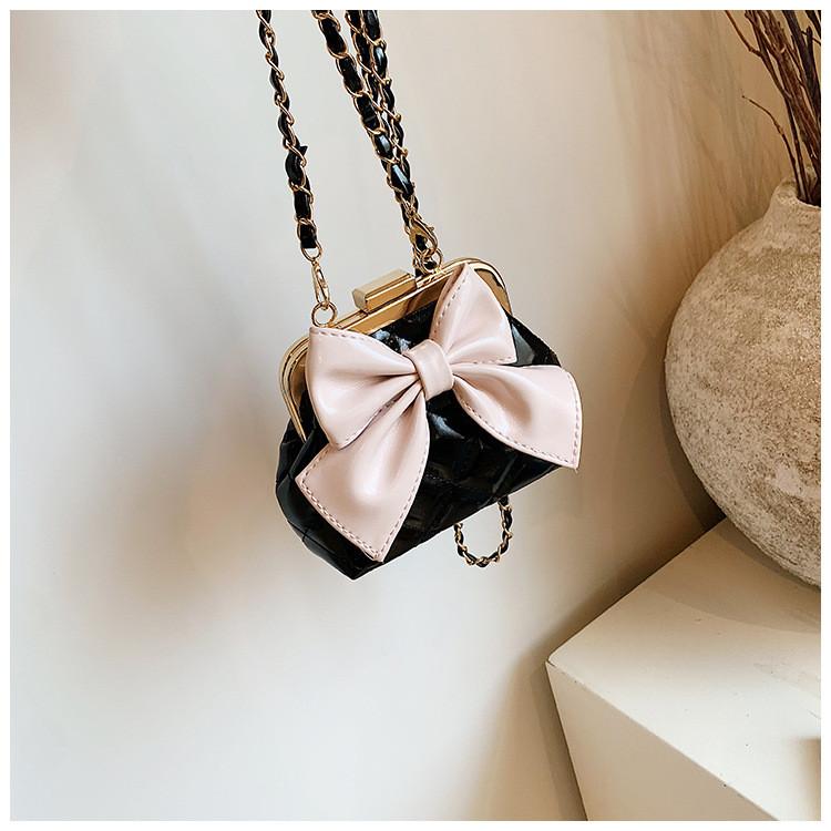 

Bow Decoration Solid Color Children Single Shoulder Chain Leather Bag Shoulder Black Pink