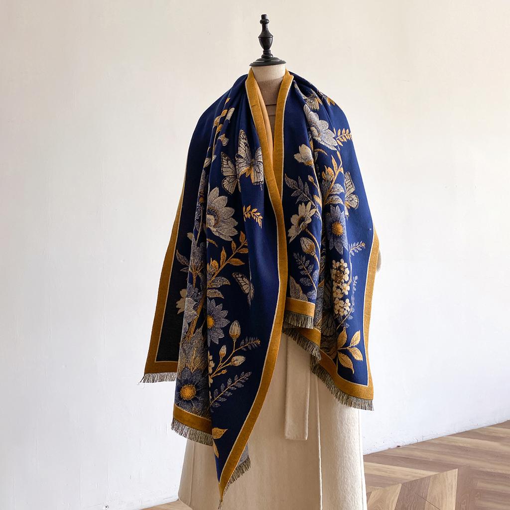 Brand Fashion Floral Winter Warm Cashmere Shawl Scarf Women Oil Painting Print Pashmina Thick Scarves Wrap Femal Poncho Echarpe