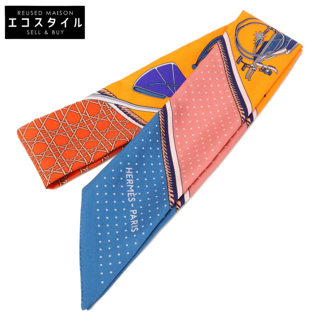 HERMES H063156S Les Voitures a Transformation Folding Canopy Horse-Drawn Carriage Silk Twilly scarf Orange seriesUsed