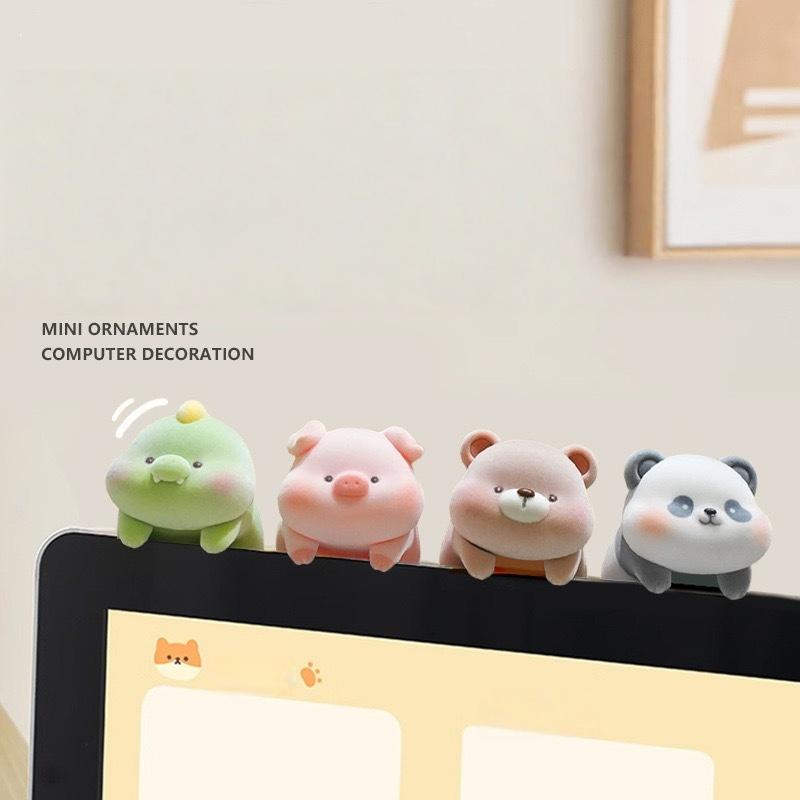 1Pc Screen Animal Model Elephant Cartoon Center Console Doll Flocking Computer Monitor Decoration Panda Dog Desk Ornament