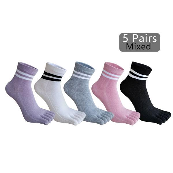

1/5 пар носков с пятью пальцами женские для девушек полосатые хлопковые однотонные влагоотводящие мягкие износостойкие носки с пальцами короткие студенческие 4 сезона EU35-39