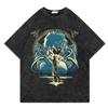 Vinland Saga Anime Vintage Washed Tshirt Graphic Print Hip Hop Streetwear Loose Y2k Summer Short Sleeve Cotton Top