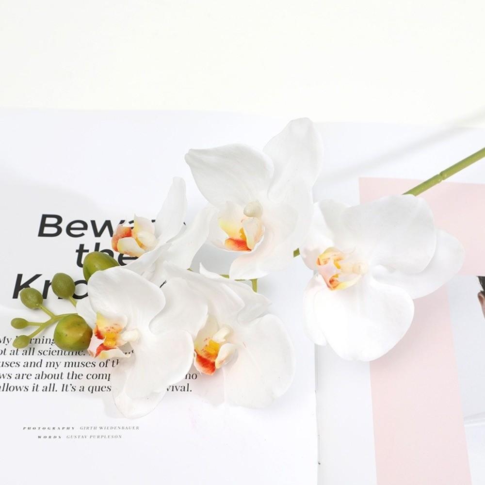 

Silk Flower Simulation Butterfly Orchid Real Touch Photography Props Artificial Phalaenopsis Bouquet 5 Heads Home Decor белый