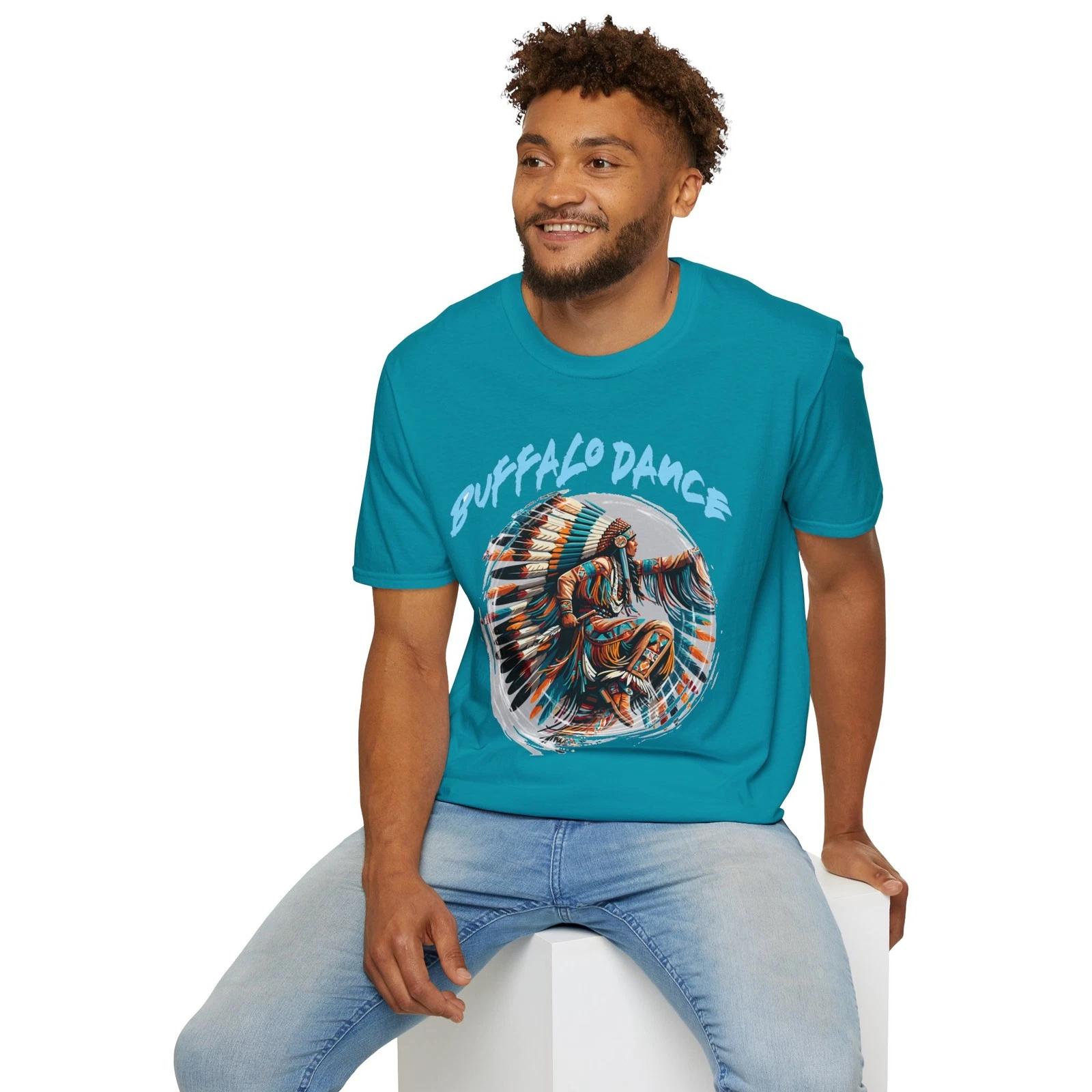 Native American Indian Buffalo Dance Art Painting Unisex Softstyle T-Shirt 4XL