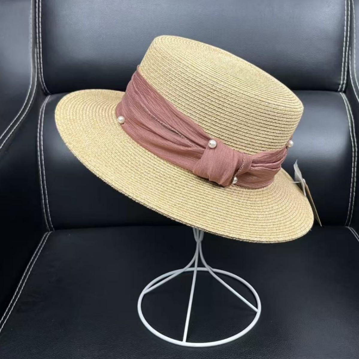 

Fine grass high-quality sunscreen hat women s French romantic fashion flat-top straw hat summer seaside beach top hat M（55-58cm）