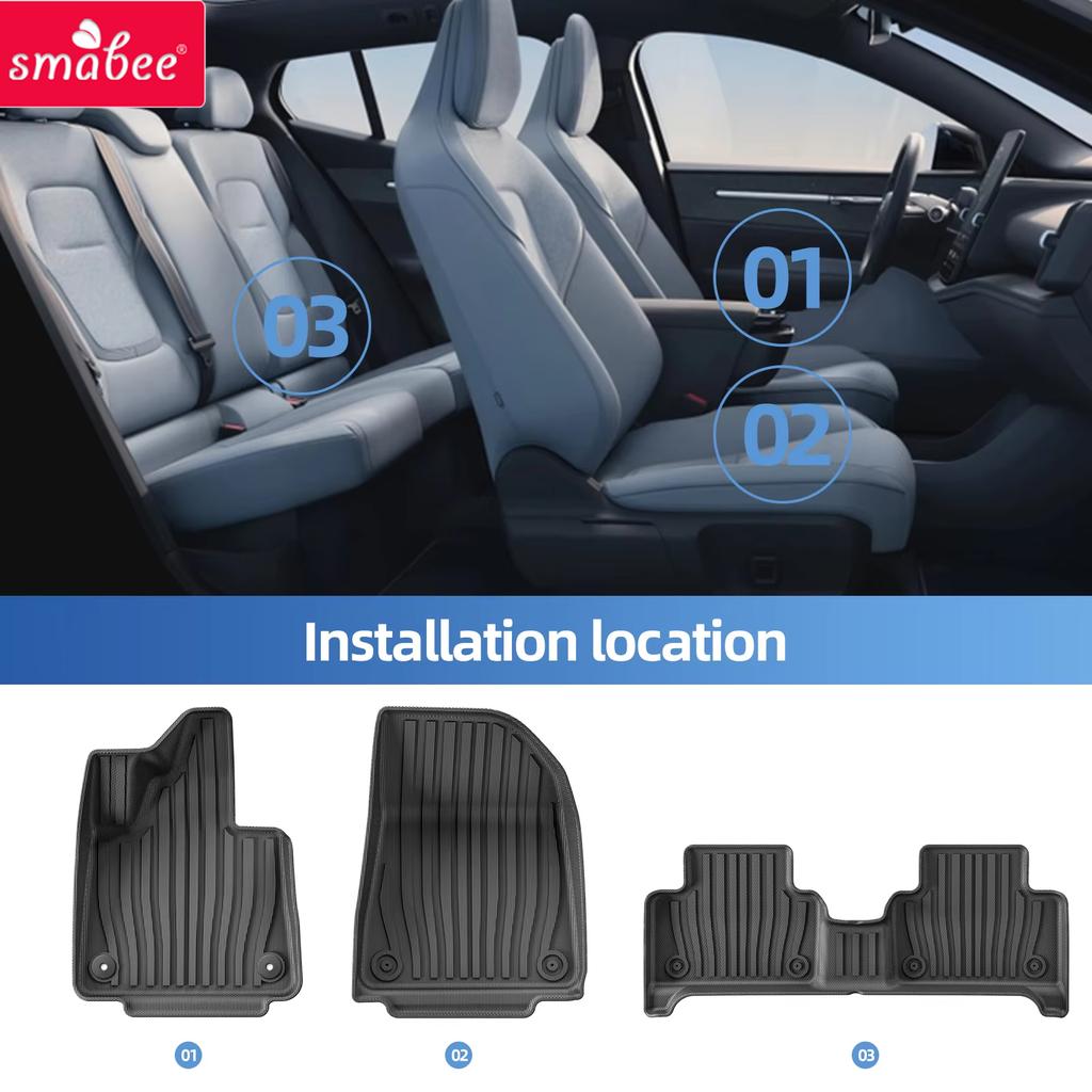 Smabee Left Drive for Volvo EX30 2024 2025 Car Floor Mats Cargo Liner Trunk Pad TPE 3D Foot Mat Waterproof Odorless Tray BLACK