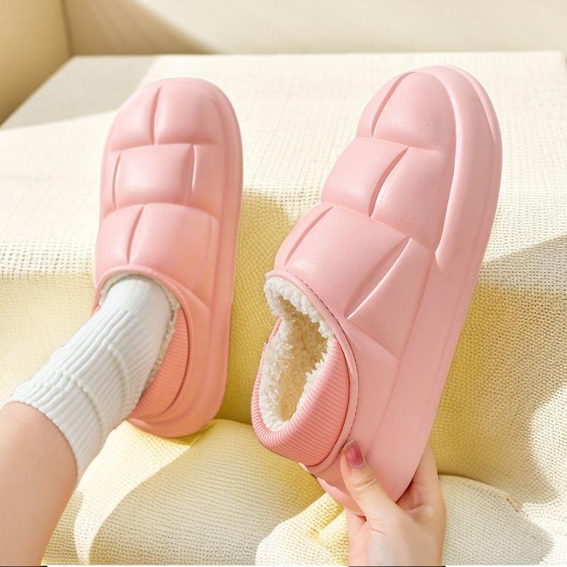 Bag heel cotton slippers women's home warm wool slippers waterproof cotton shoes couple fleece thickened EVA cotton cover shoes