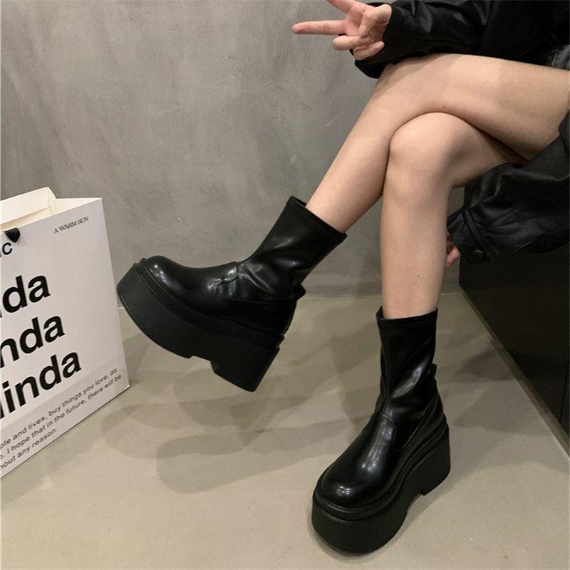 

Small Height Increasing Platform Short Boots Women s Boots Muffin Bottom British Martin Boots Autumn and Winter French Skinny Boots Short Boots 35