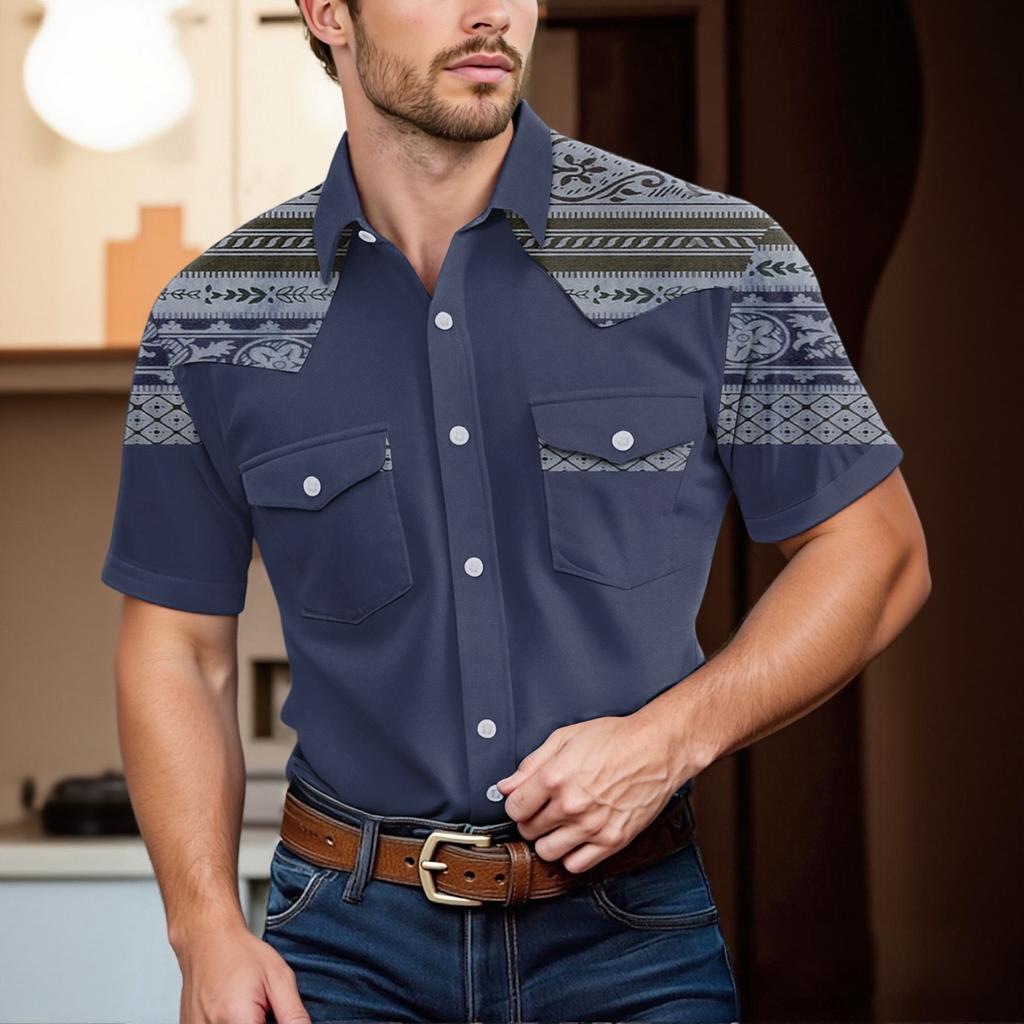 Men'S Fashionable Lapel And Shoulder Length Short Sleeved Casual Top