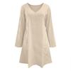 Women’s Long Sleeve V Neck Casual Loose Fit Midi Dress Lightweight Soft Fabric Comfortable Style
