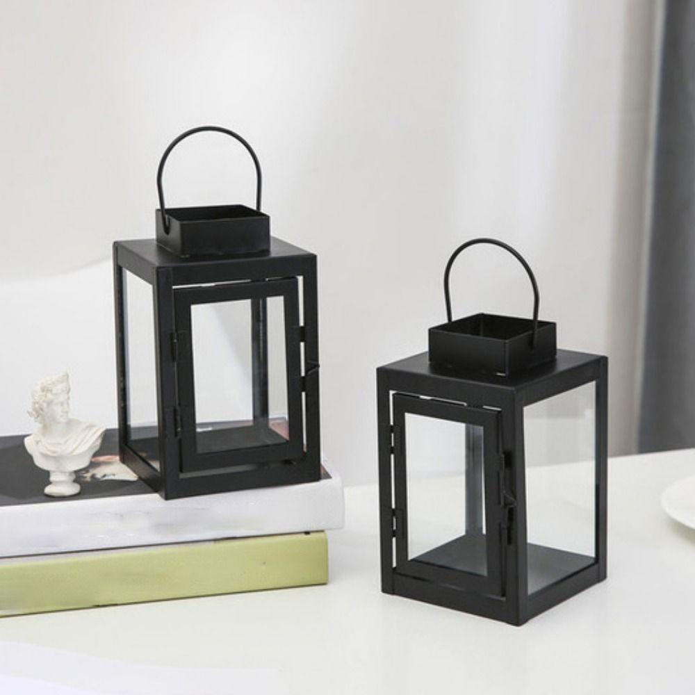 Wind-proof Iron Wind Lamp Wrought Iron Outdoor Hanging Lantern Lantern Candle Stand  Home Decor