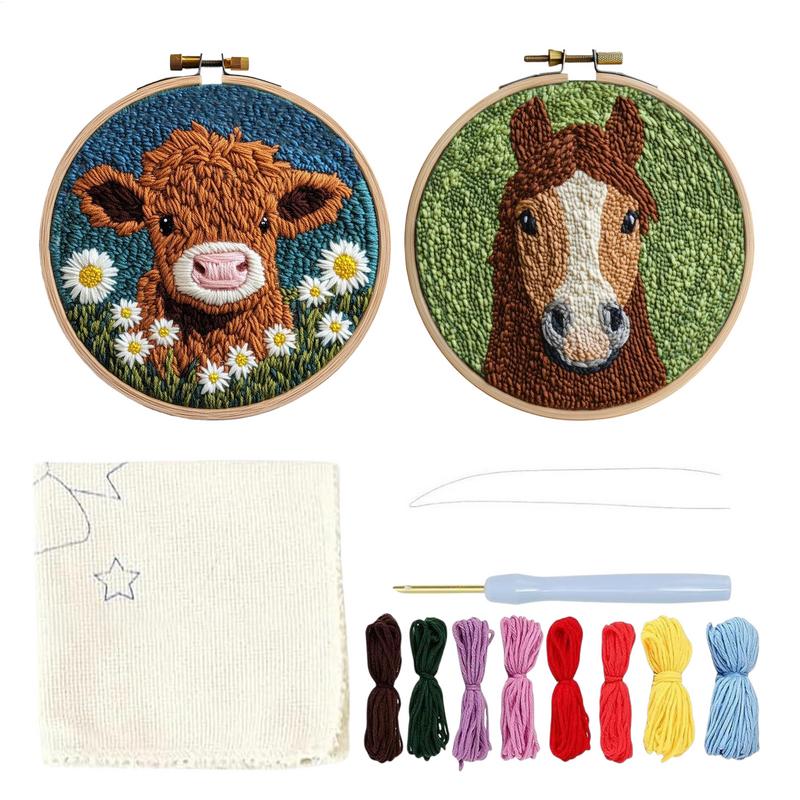 Punch Needle Embroidery Kit Cartoon Animal Picture Embroidery Yarn Punch Coaster Set Handmade DIY Crafts Home Decor Accessories