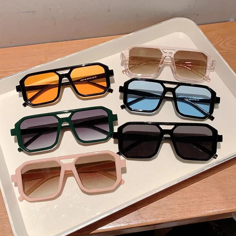 Fashion Retro Double Bridge Sun Glasses for Women Ins Vintage Square UV400 Sunglasses Eyewear Men Classic Ins Goggle Shades