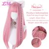 LM Cosplay-Perücke mit Pony, synthetisches glattes Haar, 61 cm lang, hitzebeständig, rosa Perücke für Frauen
