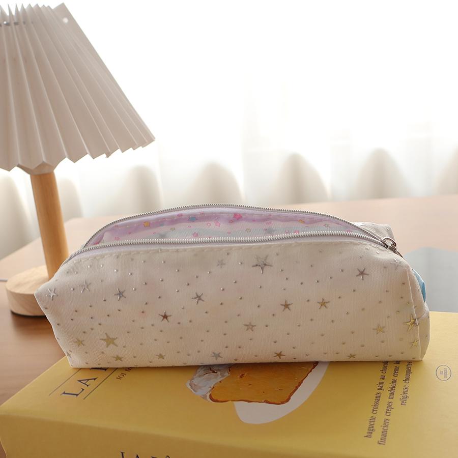 Stars Print Pen Bag Large Capacity Portable Stationery Organizer Lightweight Cosmetic Makeup Pouch Student School Supplies