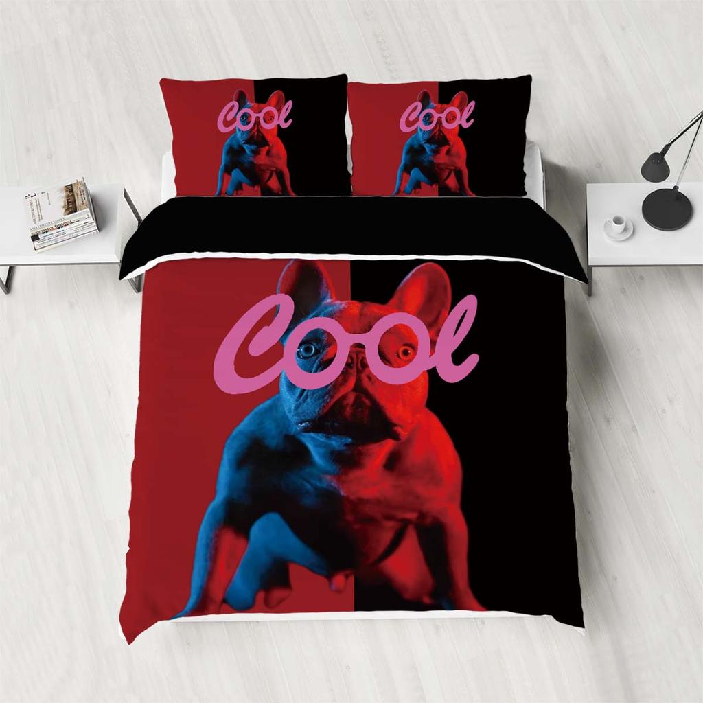 3-piece Down Duvet Cover Set with Domineering Dog Pattern Print (1 Duvet Cover+2 Pillowcases, No Core) Bedding Set