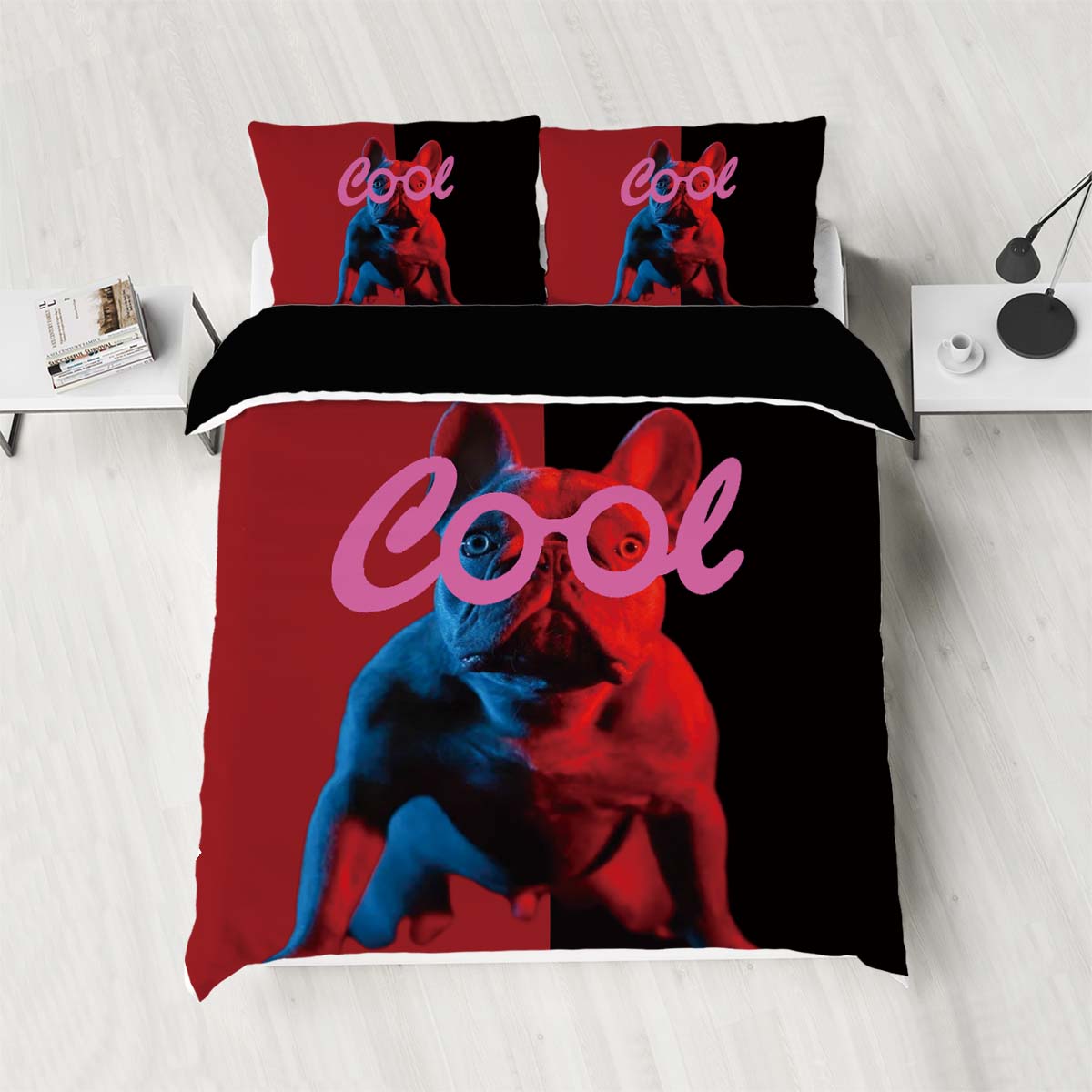 

Комплект пододеяльника из трех предметов с доминирующим принтом в виде собаки (1 пододеяльник+2 наволочки, без наполнителя) комплект постельного белья 135x200cm-EU-Single