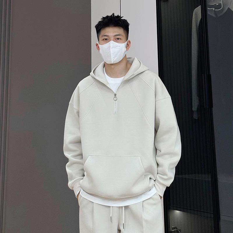 Men's Thick Fleece-Lined Half-Zip Hoodie, Spring/Autumn 2025, Casual Couple Hooded Top