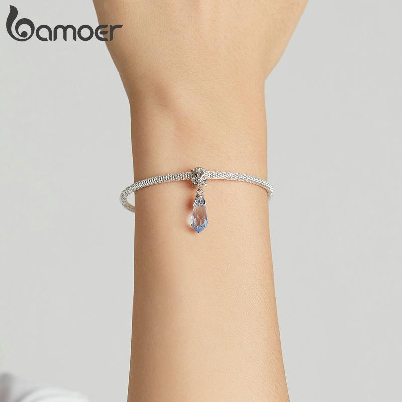 bamoer 925 Silver Blue Snowflake Spacer Charm Frozen Ice Crystal Opal Sun Pendant for Bracelet Women Fashion Jewelry